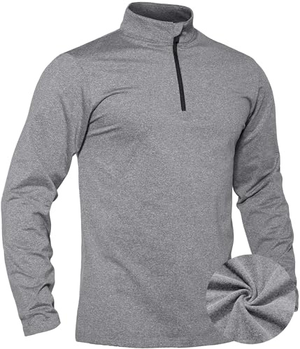 TACVASEN Sweatshirt Herren 1/4 Zip Pullover Microfleece Langarmshirt Sport Shirts Männer Herbst Winter (M, Hellgrau)