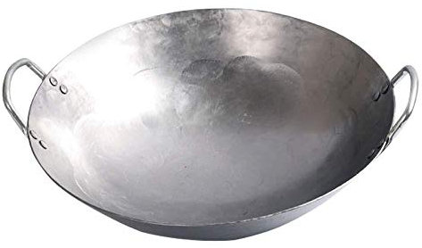 Handmade Iron Wok,Fry Pan Iron Deep Frying Pan/Wrought Iron Woks Frying Pans Binaural Stainless Steel Wok Thicken Frying Pan,Silver 40cm