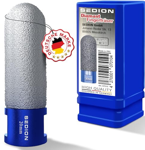 SEDION® Diamantfräser 20mm x M14 Premium - Exzellentes Bohren & Fräsen von harten Fliesen - Fingerfräser mit Industrie Diamanten - Profi Fliesenfräser 20 mm für Bosch, Makita uvm. Winkelschleifer Flex