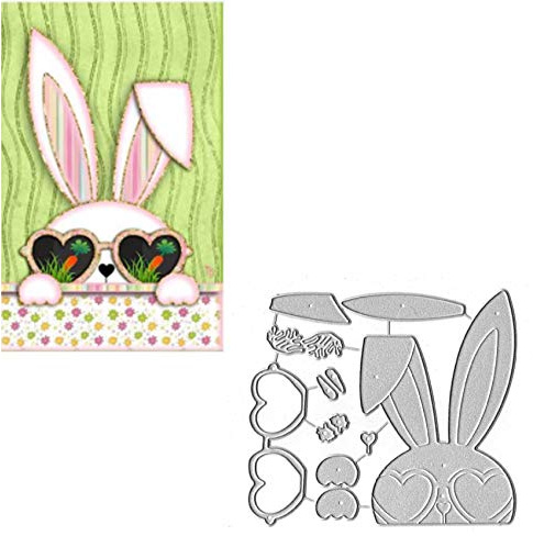 Glasses Rabbit Metal Die Cuts,Grass Easter Rabbit Bowtie Heart Love Cutting Dies Cut Stencils for DIY Scrapbooking Album Decorative Embossing Paper Dies Card Making