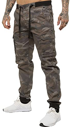 Enzo Herr militär strid joggingbyxor kamouflage cargo kamouflage arbetsbyxor, Grå, 28W / 32L