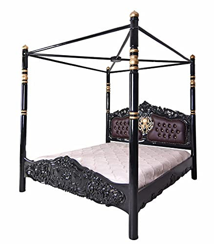 PALAZZO INT Barock Himmelbett „Villa Royale“ | Luxus Doppelbett 180x200 cm | Rokoko Schlossbett Mahagoni mit 4 Säulen, handgefertigt, Massivholz Ehebett im prunkvollen Design