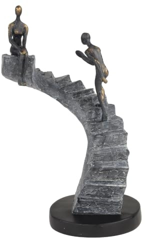 Deco 79 Polystone Dekofigur Menschen, Heimdekoration, Statue mit Treppe, Akzentfigur, 20,3 x 7,6 x 35,6 cm, Schwarz