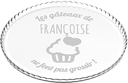 MAVERTON Plat à gâteau Rond avec Gravure - en Verre - Personnalisé - Idée Cadeau pour Un Fan de Cuisine ou pour Un Gourmand - Cadeau pour Femme - Muffin