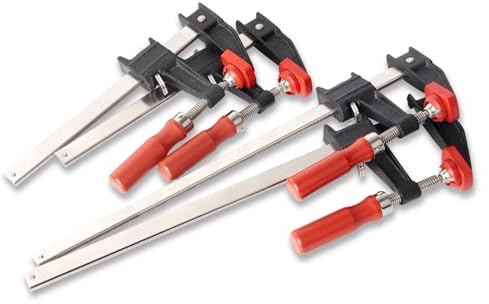 BESSEY GSCC4PK-C Clamp Set for Woodworking, F-style with Wood Handle, Replaceable Pads, 2 x 6 In and 2 x 12 In, 600 lb, Red/Black/Silver