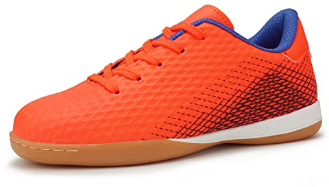 Hawkwell Unisex-Child Athletic Lace Up Boys Girls Indoor Trainer Soccer Shoe (Toddler/Little Kid/Big Kid), Orange PU, 6 M US