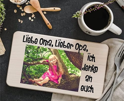 Personalisiertes Frühstücksbrettchen aus Holz mit Foto | Vesperbrett als Andenken wir verschiedene Anlässe | Brettchen aus Holz mit Farbfoto