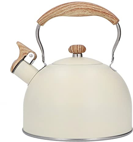 Bouilloire Sifflante, Bouilloire à Thé en Acier Inoxydable Beige de 2,5 L avec Poignée Ergonomique, Théière de Qualité Alimentaire pour la Cuisine Domestique