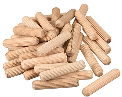 sourcing map Holzdübelstifte, 36 Stück, 10 x 50 mm, geriffelt, abgeschrägte Enden, Holzdübel, ofengetrocknetes Hartholz, für Holzbearbeitung, Möbel, Regale