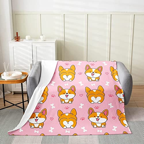 3D Kuscheldecke 130x150 Corgi Warme Decke Rosa Tiere Flanell Fleecedecke Süßes Mädchen Flauschig Weich Wohndecke für Sofadecke Couchdecke Sofaüberwurf Bettüberwurf