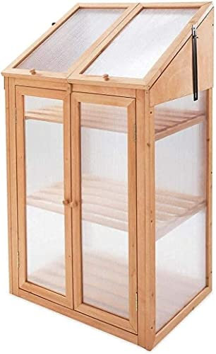 DIEBA Double Door Wooden Greenhouse Cold Frame Transparent Poly-carbonate Glazing Outdoor/Patio/Balcony/Backyard Garden Planter-Outdoor Plants Storage 3 Tier Shelve Unit Green House H120xW69xD51cm.