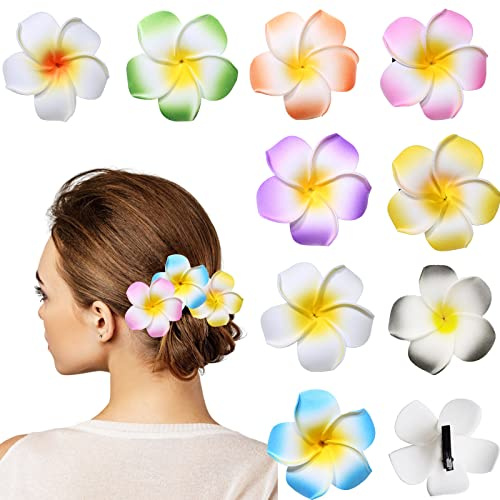HIFOT 9 Stücke Hawaii Bunte Haarspangen Damen, Blume Haarklammern Mädchen, Frangipani Haarclips Kinder Blume Haarschmuck für Frauen Party Haarstyling Haarnadeln Hochzeit Haar Accessoire