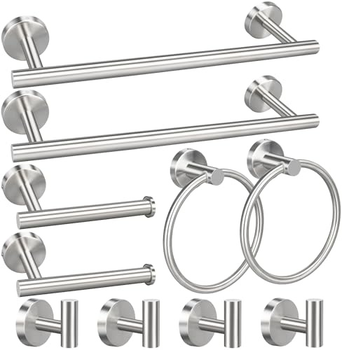 10pcs Bathroom Hardware Set, Brushed Nickel Bathroom Hardware Set, Including 16 Hand Towel Bars, Toilet Paper Holders, Towel Rings, Robe Towel Hooks