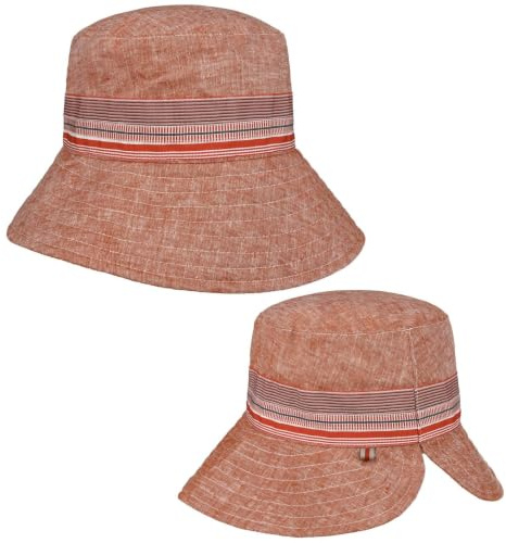 bedacht Luvisa Schute Sonnenhut Sommerhut Leinenhut Stoffhut Damenhut Damen - Made in Italy mit Schirm, Ripsband, Ripsband Sommer Frühling-Sommer - One Size rot