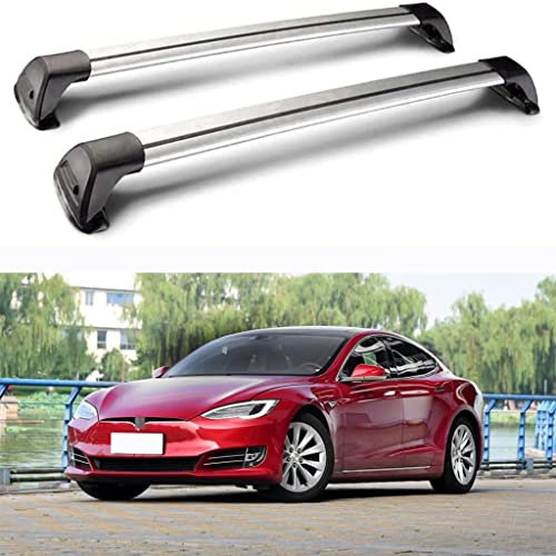 HOWENG Barres Toit Voiture Rail Cross Aluminium,pour Tesla Model S 2016-2020 Rails Support Barre Transversale Automatique Porte-Bagages sur Toit Support Vélo Transport Supérieur