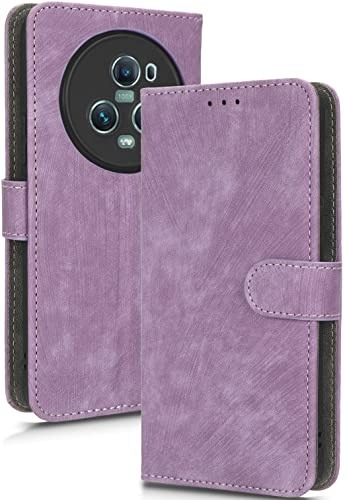TAUYN Flip Folio Hülle für Honor Magic5 Pro/Magic 5 Pro, RFID Funktion Handyhülle, PU/TPU Leder Magnetverschluss Kartenschlitz Schutzhülle - Lila