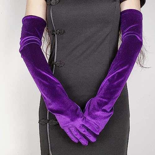 Wambere Damen Lange Handschuhe Lange Samthandschuhe,1920er Stil Handschuhe Abendhandschuhe Opern Handschuhe Warme Handschuhe,Für Hochzeitsempfang, Abschlussball, Maskerade, Party,Lila,53cm