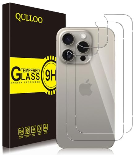 QULLOO 2 Piezas Back Pellicola per iPhone 15 Pro Max, Pellicola Protettiva Posteriore 9H Durezza Vetro Temperato Anti-graffio Copertina Completa per iPhone 15 Pro Max