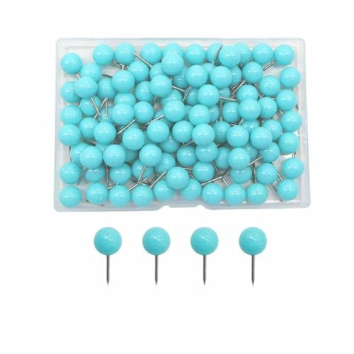 SHTGOI 50 Stück Nagel Pinnadeln Kleine Plastik Rundkopf Reißnägel mit Stahl Punkt Bunt Runde Reißzwecke Dekorative Heftzwecken Stecknadeln für Bilder,Pinnwände,Stoffmarkierung,Wandkarten Blau