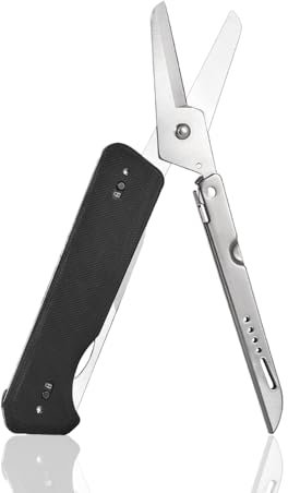 Roxon S501U Folding Pocket Scissors &Replaceable Changeable Knife Blade mit Belt Clip, 2 in 1 Multi-Tool für Outdoor, Camping, Wandern, Durable & Lightweight EDC