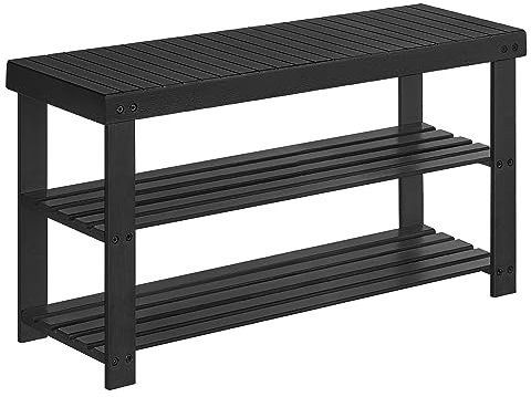SONGMICS Schuhbank, Schuhregal mit 3 Ebenen, Schuhablage aus Bambus, bis 130 kg belastbar, 28,7 x 90 x 45,3 cm, für Flur, Badezimmer, Schlafzimmer, schwarz LBS090B33