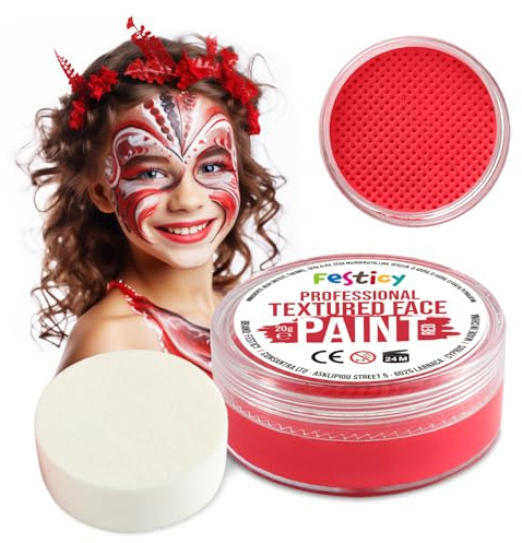Festicy Profi Theaterschminke Rot, 20g, inkl. Schwamm | EN 71-3 & Reach Zertifiziert | Ideal als Schminke Fasching & Karneval | Für min. 30 Gesichter | Kinderschminke, sicher & hautfreundlich