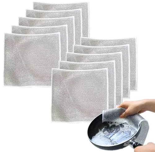 TRUNEB 10 pièces Chiffons à Vaisselle en Fil Polyvalent pour humides et secs, Chiffons de Nettoyage réutilisables à Double Couche, élimine Les Taches tenaces, rinçage Facile