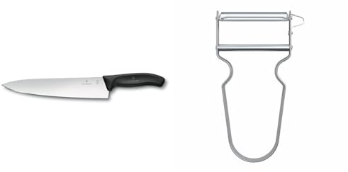 Victorinox Coltello da cucina Swiss Classic, materiale sintetico, nero & REX - Pelapatate per verdure, manico in alluminio, lama in acciaio inossidabile