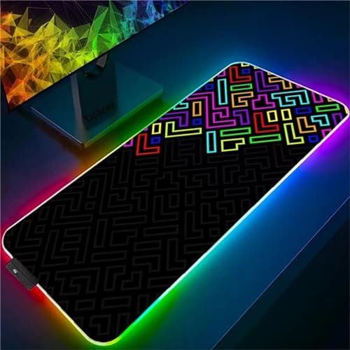 RGB Tapis de Souris Gaming Grand Tapis de Souris XXL 800x300x4mm 14 Modes d'éclairage LED Lumineuse Tapis de Souris Mouse Pad Rétroéclairage pour Gamer Clavier PC, Géométrique
