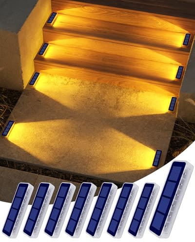 DetarZinLED Solar Lights Outdoor Garden, 8-Pack Waterproof Decking Lights Warm White, 1000mAh Battery & 8-10H Auto Lighting Solar Step Light for Stairs Dock Patio Path Driveway
