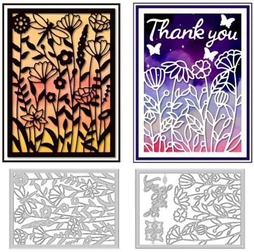 DELORIGIN 2 Stile Wildblumen Hintergrundrahmen Stanzformen Kartenherstellung Stanzschablonen Scrapbooking Stanzschablonen Neuheiten 2025 Prägeschablonen Rahmen Für Bastelalben Geschenkdekoration
