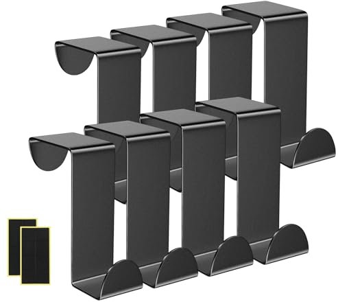 Homewit Ganchos para puerta de acero inoxidable, 8 unidades, ganchos para puerta y 16 almohadillas protectoras de espuma, ganchos para puerta para colgar para cocina, baño (negro)