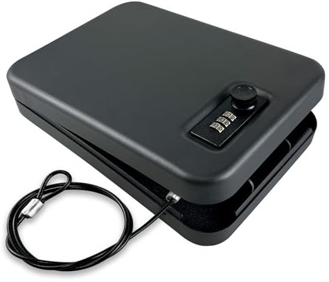 YIYITOOLS Caja fuerte para pistola, caja de seguridad portátil para pistola de viaje con cerradura de combinación para el hogar, escritorio, mesita de noche, coche, color negro