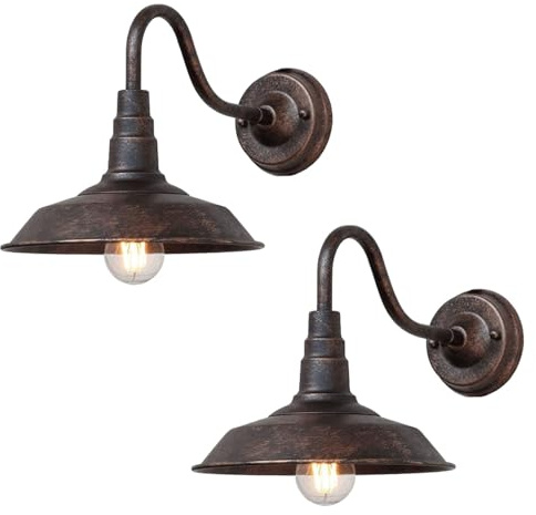 ENTHERONIC 2 Pezzi IP54 Impermeabile Lampada da Parete Esterna in Ferro Retro Industriale Collo D'Oca per Agriturismo - Lanterna per Patio e Porta Anteriore