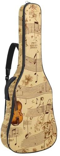 Vintage Music Note 41 42 Zoll Akustikgitarrentasche mit verstellbarem Schultergurt Gitarrentasche mit Rückenaufhänger, geeignet für E-Gitarren, Bassgitarren, klassische Gitarren, Ukulele,