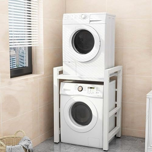 Waschmaschinenregal Überbau Waschmaschinenschrank für Trockner und Waschmaschine mit 3 Höhenverstellbar Waschmaschine Trockner Schrank Tragfähigkeit 350kg (Weiß Weiß)