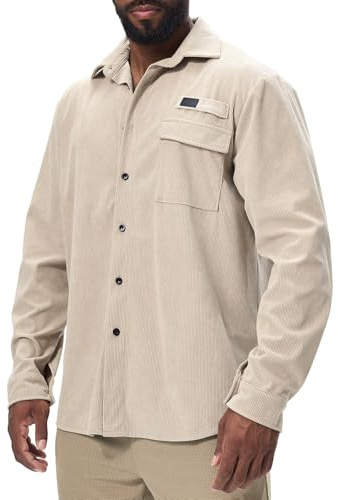 Danfiki Chemise Homme Manches Longues à Veste en Velours Côtelé Bûcheron Casual Chaude Regular Fit Poches
