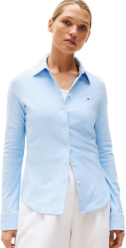 Tommy Hilfiger Camisa Mujer 1985 Slim con Cuello francés, Multicolor (Ithaca STP/Vessel Blue), M