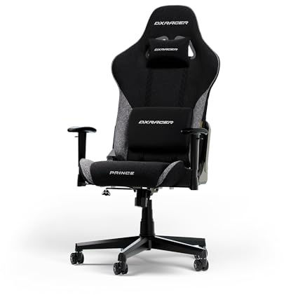 DXRacer Prince L Schwarz & Grau Stoff das Orginal Gaming Stuhl, Schreibtischstuhl, Bürostuhle, Office Chair, Drehstuhl für PC Gamer