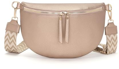 Vezluax 30x20cm Sac Banane Femme Grand Sac Bandoulière Femme Sacs Bandouliere Cuir Vegan Sacoche Élégante Cadeau avec Sangle Large Or Rose