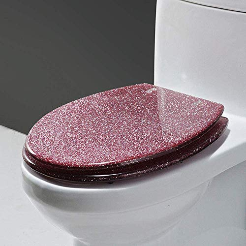 Abattant de WC familial, fermeture douce, avec bouton de dégagement rapide, nettoyage facile, charnières en résine en acier inoxydable, couvercle de siège de WC, rouge(Pink Starlight)