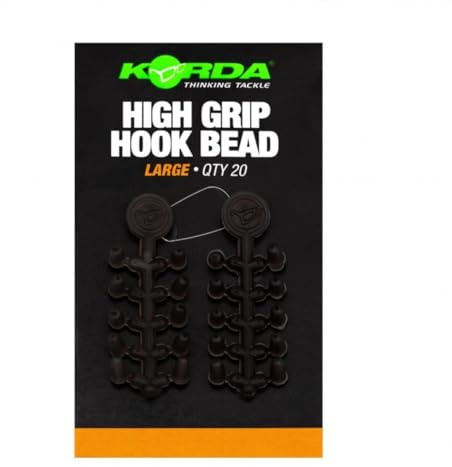 Korda High Grip Hook Beads, rutschfeste Perlen für Karpfenhaken, Maximaler Halt für Ronnie und Spinner Rigs, Large für Hakengrößen 2-6, Grün, 20 Stück