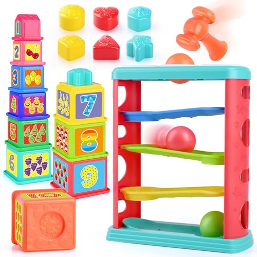Pound a Ball Toy for Toddlers 1-3, Montessori Toys for Babies 12 18-24 Months, hammer, Stacking Cups, Shape Sorter Blocks, Early Developmental Educational Toys for 1 2 3 Year Old Boys Girls Kids Gift
