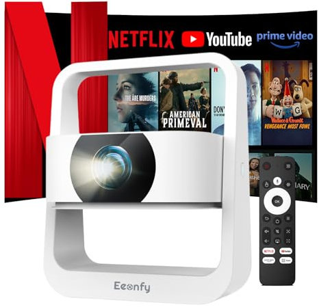[App Integrata] Eeenfy Venus V1[2.0] Proiettore Android Portatile con 350ANSI, 4K Supporto, E-Focus/Keystone, WiFi Bluetooth, Videoproiettore per Esterni/Home Cinema, Bianco