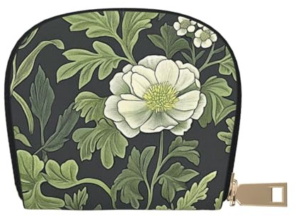 SHFJASBNUMG Green Floral Leather Bag Botanical Wallet White Flowers Card Pack New Parents - Pediatrician and Pharmacy Cards 9X11CM
