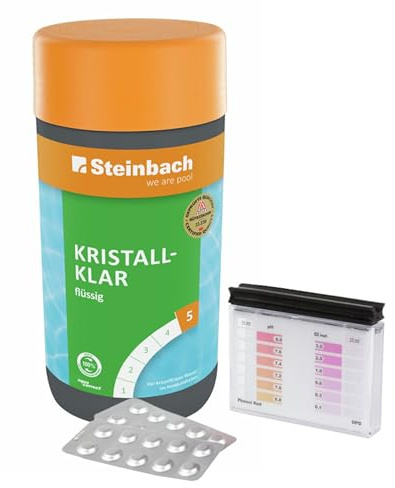 Steinbach | Poolpflege Test-Set | Kristallklar 1l & Testkit für pH-Wert/Chlor | ideal zur Wasserkontrolle von pH-Wert und freiem Chlor | Poolwasser sauber & kristallklar