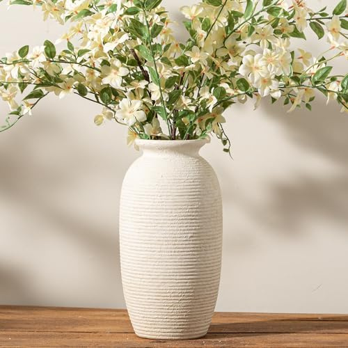Ceramic Flower Vase, 12.5 Large Rustic Farmhouse Vases Home Decor Tall Pottery Decorative Pampas Vase for Table Living Room Entryway Mantel Bookshelf Bedroom Bathroom Kitchen-White