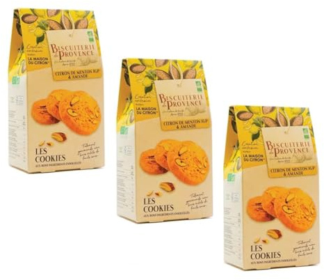 Biscuiterie de Provence | Biscuits BIO avec Citrons de Menton IGP et Amandes - 3 x 120 Gr | Trousse Biscuits Français Citron Amandes