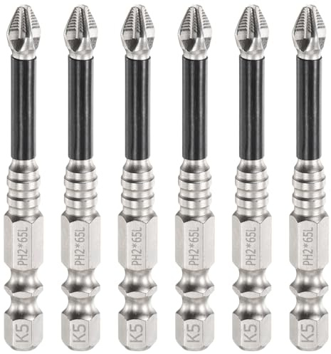 sourcing map 6pcs Impact Phillips Screwdriver Bit PH2 (#2) Anti Slip Tip 1/4 Hex Shank 2.56 (65mm) Long Magnetic Cross Screw Driver Industrial Power Drill Bits for Remove Fastening Screws