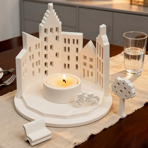 Silikonformen Gießformen Kerzenhalter,4 Stück Silikonform Haus Set,Gießformen Silikon Weihnachten,Gießform Häuser Bäume Fahrräder Bänke,Silikonformen Kerzenhalter,3D Kerze Weihnachtsdeko Silikonform